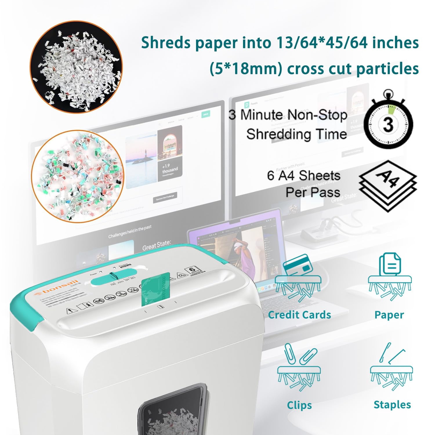6-Sheet High Security Cross Cut Shredder, Cr Card Document Mail er, Portable Home Office Use, 3.4 Gallon Transparent Bin, White & Blue (C237-B), white