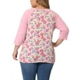 thumbnail image 4 of Agnes Orinda Women's Plus Size Blouse Crew Neck Floral Contrast Color 3/4 Raglan Sleeves Casual Peasant Tops 4X Light Pink, 4 of 8