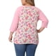 thumbnail image 4 of Blusa de Talla Grande para Mujeres Agnes Orinda, Cuello Redondo, Floral, Color de Contraste, Mangas Raglán 3/4, Tops Campesinos Casual 1X Rosa Claro, 4 of 8