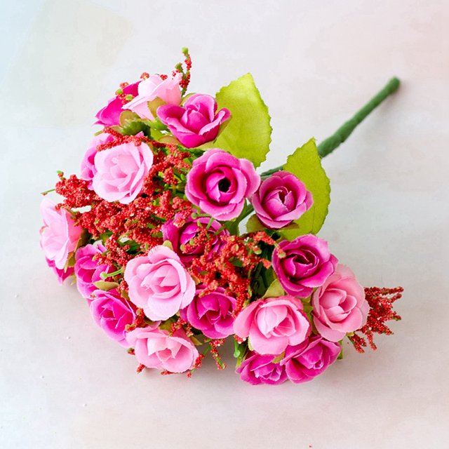 MYG Artificial Bouquet 21 Diamond Rose 7 Branches Fake Flowers Home Wedding Decor