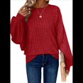 thumbnail image 2 of Suéter Básico Tipo Túnica para Mujer, Talla Grande, Larga, Holgado, Elegante, Cuello Redondo. Vino Tinto 5XL, 2 of 8