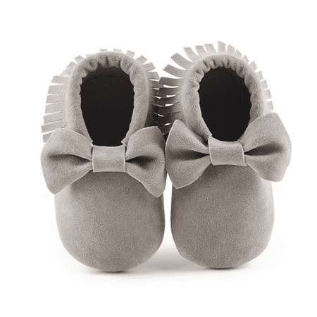 

AVEKI Infant Baby Fringe Moccasin Slipper Boys Girls Tassel Suede Leather Toddler Sneakers Soft Sole First Walking Loafers Crib Shoes B1 Gray 12-18 Months Toddler