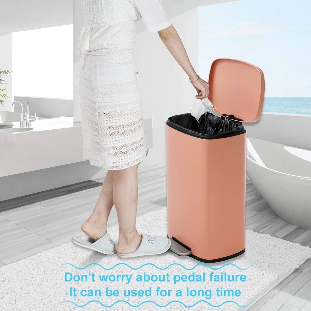 Dkelincs 13 Gallon Kitchen Trash Can with Lid Step Garbage Can Stainless Steel Waste Bin for Home Office, Pink