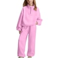 thumbnail image 2 of UACY Girls Tracksuit Set, Solid Half Zip Stand Collar Sweatshirt & Wide Leg Sweatpants 2 Piece Sweatsuit, Teen Girls Casual Long Sleeve Sportswear Outfit (Pink, 12-13 Years), 2 of 4