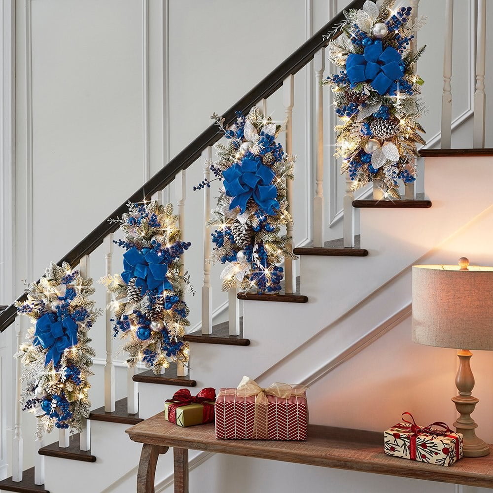Tukinala PreLit Stair Swags Christmas Garland for Stairs Railing