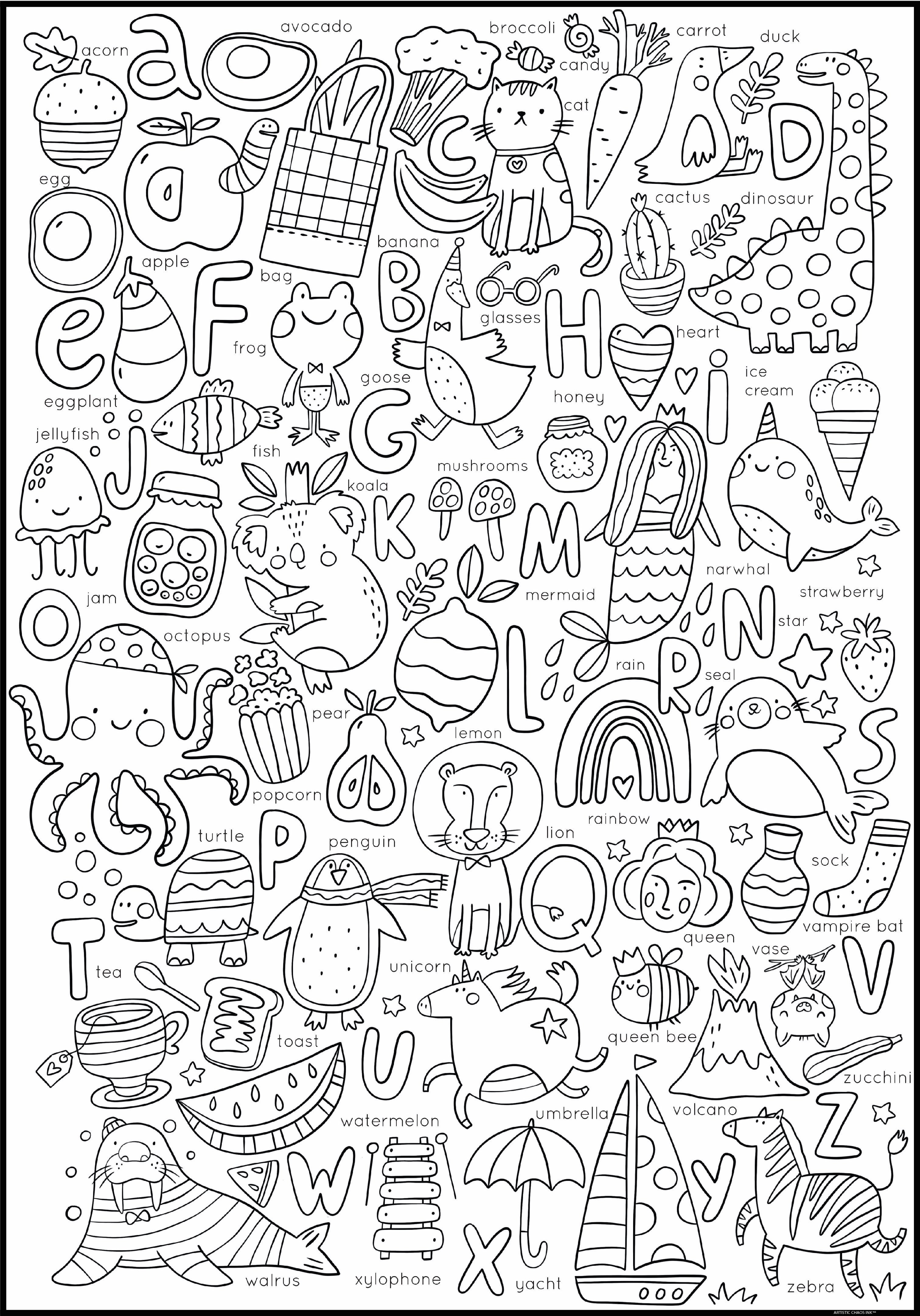 Giant Coloring Poster - Premium Jumbo Coloring Sheets for Kids & Adults with Thick Bleed-Resistant Pages, Use on Floor, Wall, or as Table Cloth, Use With Alcohol Based Markers (60” x 42”, ABC)