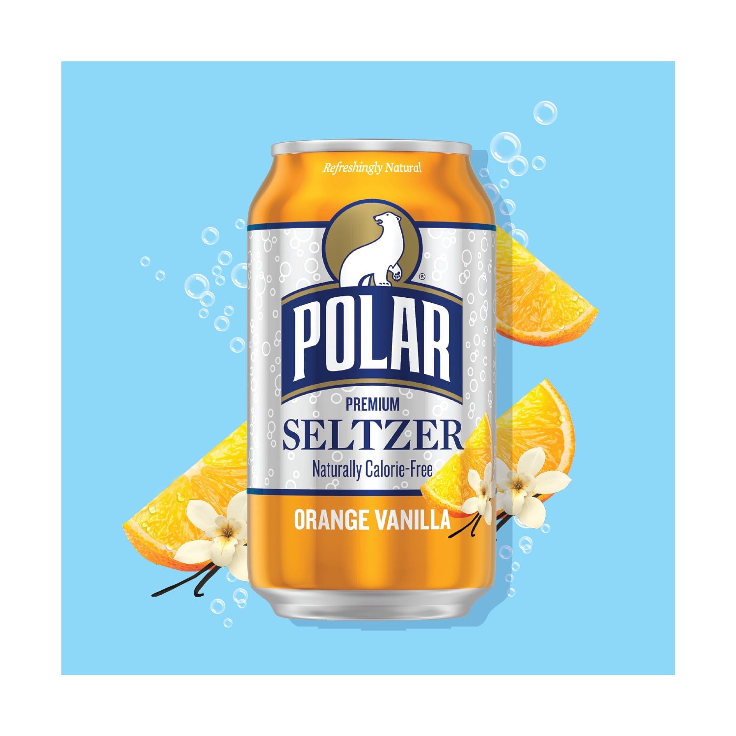 Polar Orange Vanilla Seltzer Water, 12 fl oz Cans, 24 Pack | Naturally Flavored Sparkling Water | Zero Calories & Sugar-Free