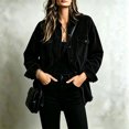 thumbnail image 4 of Domzest Womens Corduroy Shirt Jacket Button Down Frayed Hem Lapel Shirt Jackets 2026 Fall Casual Oversized Outerwear with Chest Pocket Black S, 4 of 6