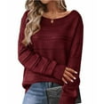 thumbnail image 2 of MaFYtyTPR Women's Sweater Tops Casual Solid Color Crew Collar Fall/Winter Long Sleeved Loose Sweaters Blouse Wine S, 2 of 4
