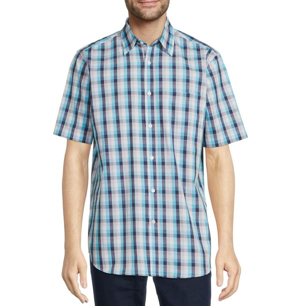 Dvision Men's Plaid Woven Button Down Shirt with Short Sleeves, Sizes S ...