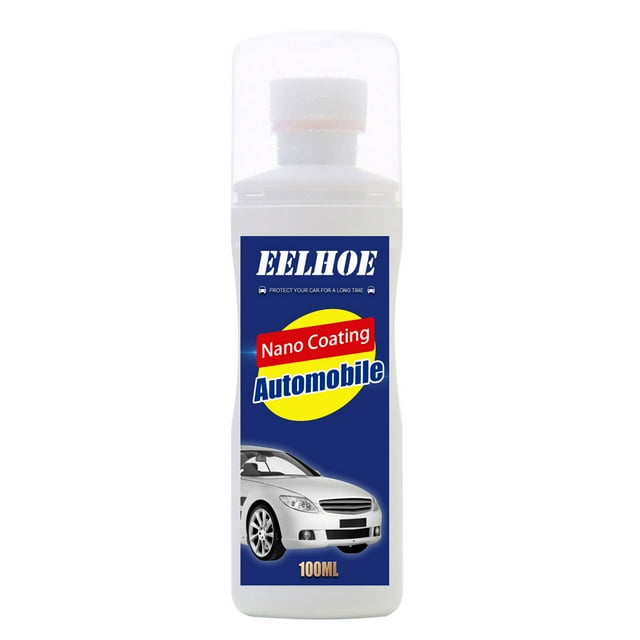 cera para interiores de automóviles eelhoe 100ml botella frontal blanca con etiqueta azul que muestra logo EELHOE, texto 'Nano Coating Automobile' y gráfico de un auto; tapa transparente, envase plástico indicado para descontaminación, restauración y pulido de la decoración interior del automóvil; también suele usarse para limpiar y dar brillo a piezas plásticas y vinil.