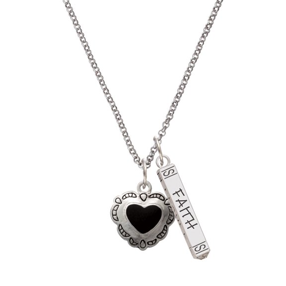 Delight Jewelry Silvertone Black Concho Heart Silvertone Believe Faith Prayer Hope Bar Charm Necklace, 23"
