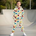 thumbnail image 3 of Uorisanigo Girls Boys Sweatsuit Set Oversized Colorful Cartoon Dinosaur Pullover Sweatshirt Cargo Sweatpants Sweatsuit Pack of 2, Long Sleeve Hoodie and Pants Outfits, 3 of 7