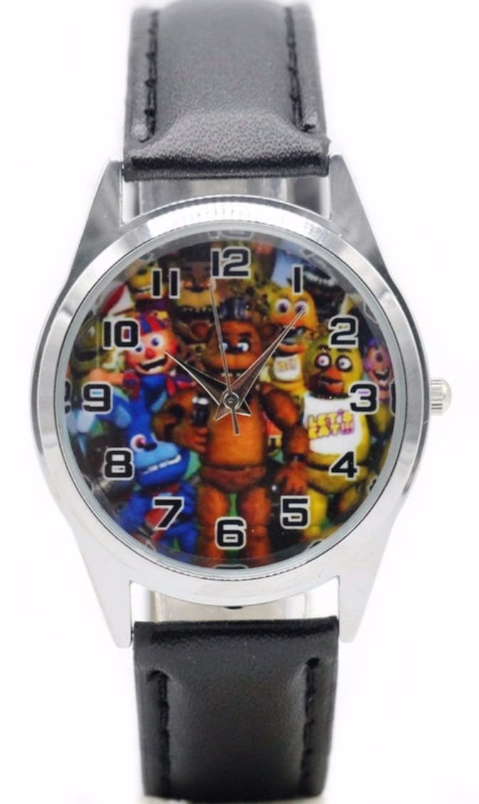 Five Nights at Freddy's Characters Black Leather Band Wrist Watch
