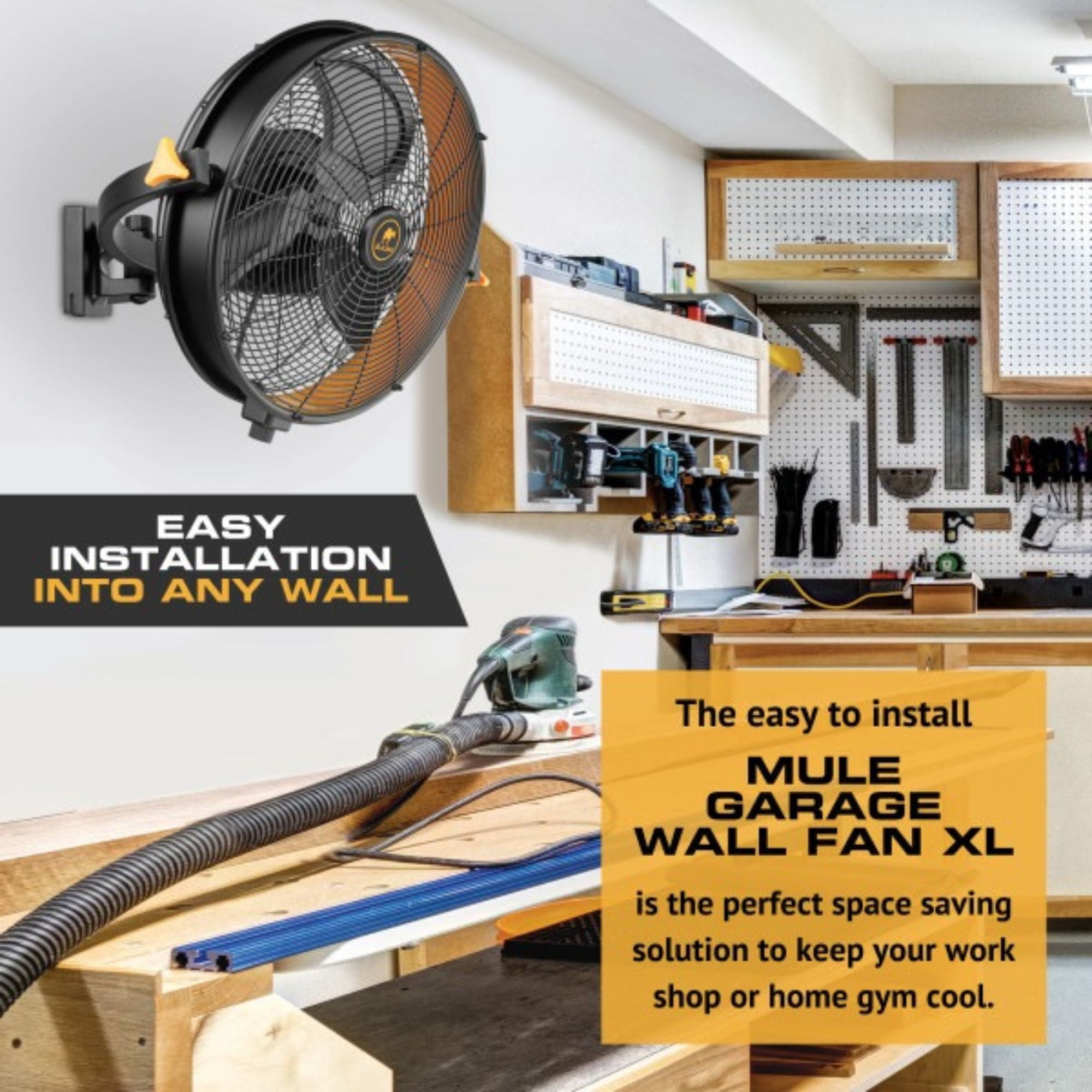 MULE 18" Industrial Wall Mount Fan, Wet-Rated, 3-Speed Garage Cooling with Remote Control
