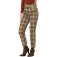 thumbnail image 5 of INSPIRE CHIC Women's Tartan Plaid Pants Elastic High Waist Straight Long Trousers L Brown Beige, 5 of 7