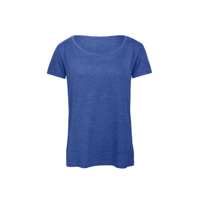 B&C - Camiseta de manga corta de algodón orgánico TriBlend para mujer (Azul mezcla)
