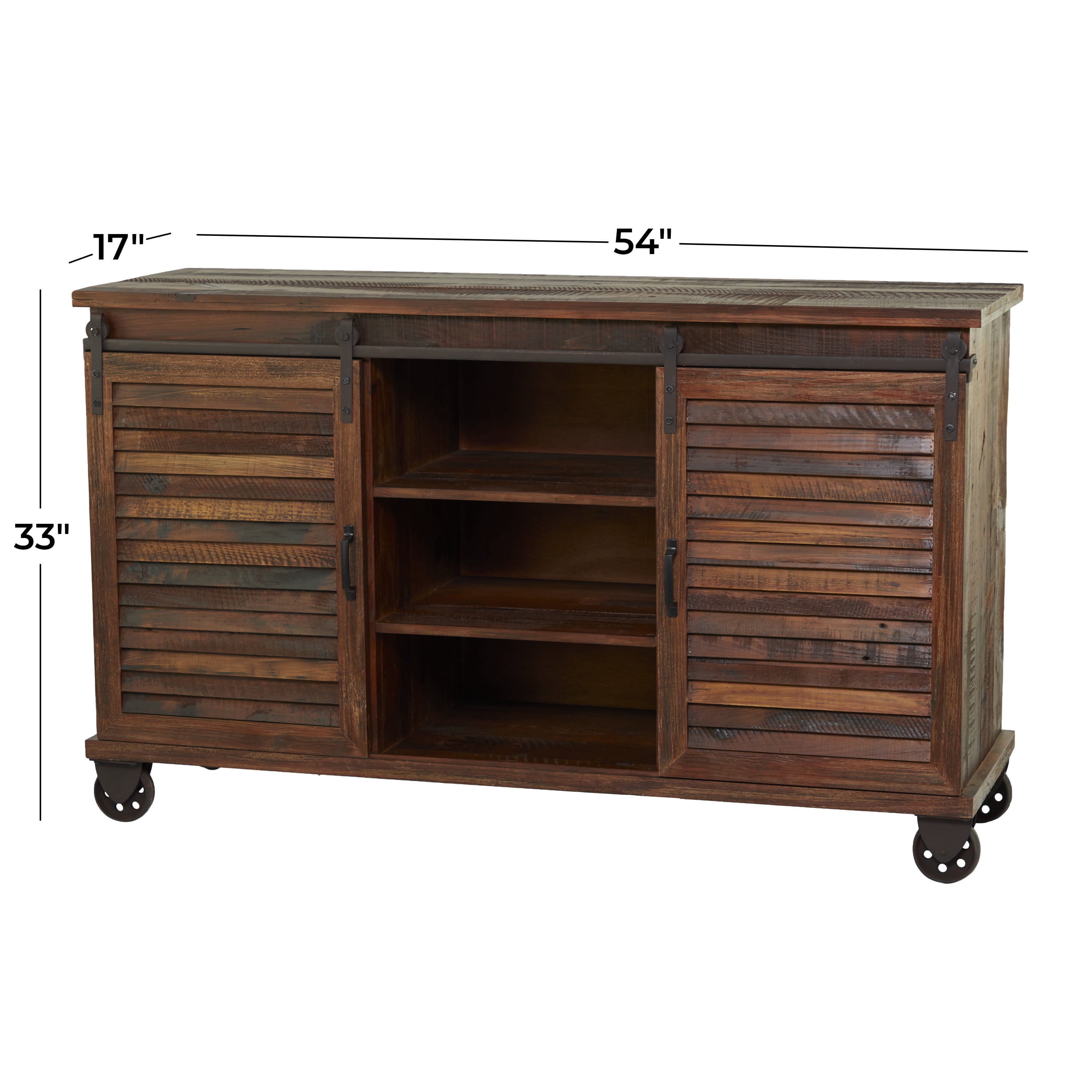 DecMode 54" x 33" Brown Wood 6 Shelves and 2 Doors Buffet with Wheels, 1-Piece