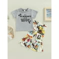 thumbnail image 3 of Toddler Western Baby Girl Clothes Bell Bottom Outfit Short Sleeve Letter Tops Cow Print Flare Pant Sets, 3 of 10