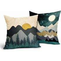 Green Mountain Pillow Covers 16x16 Inch Set of 2 Tree Nature Landscape Sunset Forest Decorative Outdoor Throw Pillow Covers Modern Linen Square Cushion Covers For Sofa Couch Bedroom Indoor Home Decor