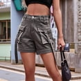 thumbnail image 6 of Women Cargo Denim Shorts - Summer Casual Vintage Loose Button Zipper Shorts Added Grey S, 6 of 10