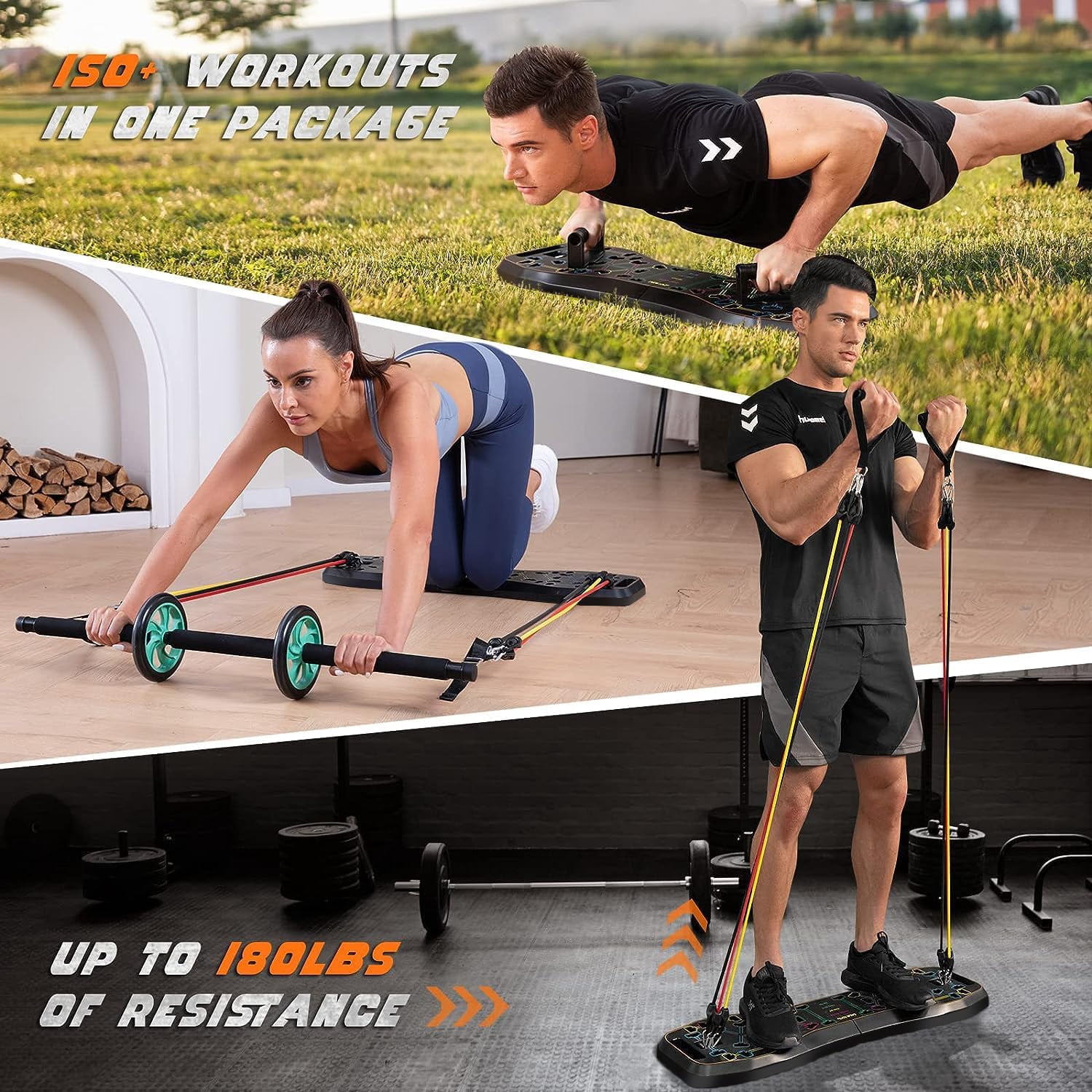Push Up Board 36 In 1 Home Gym Equipment With Ab Roller Wheel & Resistance Bands  Portable Foldable Workout For Full Body Strength Men Women Gift Boyfriend