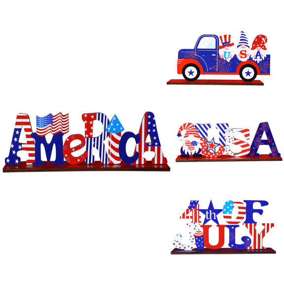Zmeidao Patriotic Table Decoration, 4th of July Wooden Table Centerpiece Gnome Truck Independence Day Decorations for Patriotic Party Memorial Day Home Decor