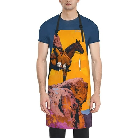 

Pofeuu Cliff Western Cowboy Print Waterproof Apron with Pockets Adjustable Cooking Aprons Kitchen Bib for Baking Household Cleaning