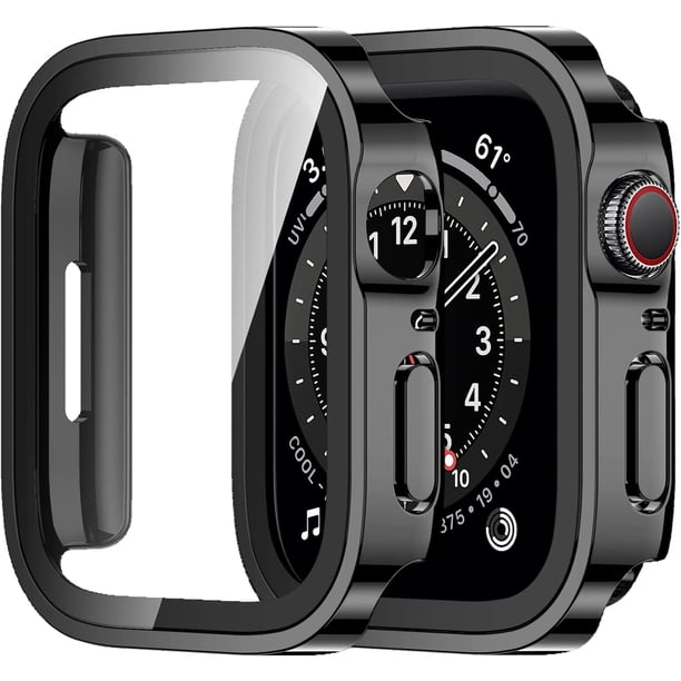 Estuche de 2 piezas de 44 mm (negro) compatible con Apple Watch 44 mm Serie 6 SE Serie 5 Serie 4 con protector de pantalla, estuche rígido ultrafino antirrayas