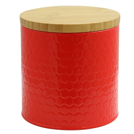 Red Bamboo - Embossed Canister with Bamboo Lid in Red