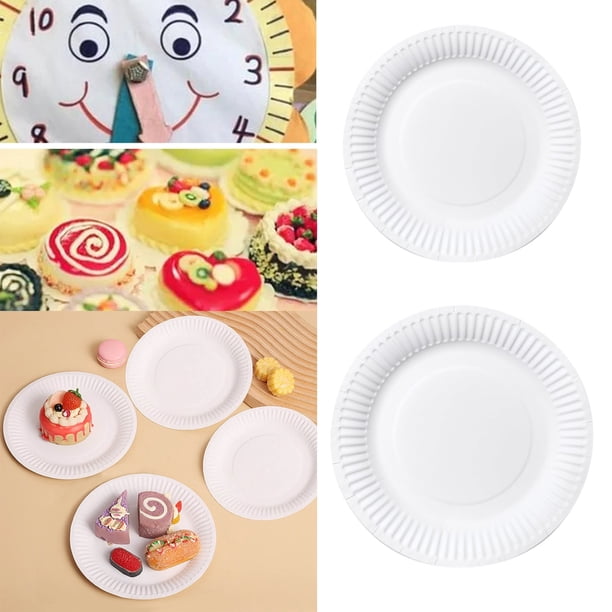 Escurridor de platos de 3 niveles con capacidad para 24 platos, estante de cocina para secar platos, 50 platos de papel desechables de 6 pulgadas, color blanco, para fiestas, bricolaje