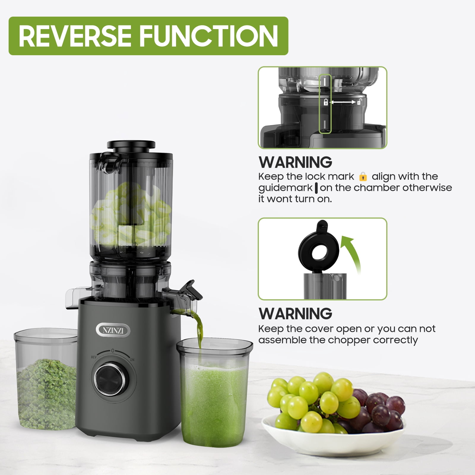 NZINZI 50-Speed Juice Press Electric Juicer, Gray