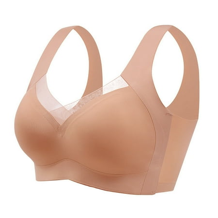 Women Wireless Bras V Mesh Comfortable Bralette Plus Size Lifting Lace Bra with Support Plunge Unlined Bra Comfortable Womens Bras no Underwire