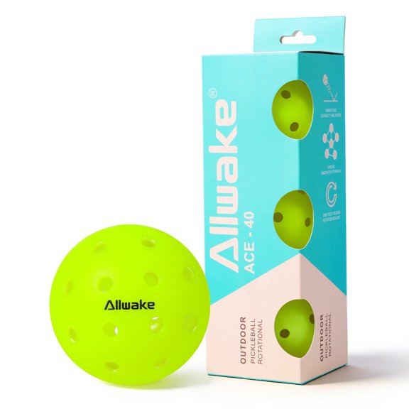 ALLWAKE 3 Pack Pickleball Balls | Crack-Resistant | 40 Holes Pickle Balls | High Bounce | Perfectly Balanced | Durable Pickleballs for Indoor Play & Outdoor Courts