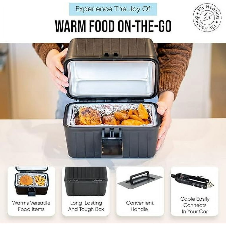 Portable Food Warmer with 12V Vehicle Plug Electric Lunch Box for Reheating  Meals in Vehicles and Trucks (Black)