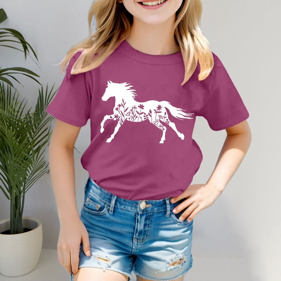 Horse Shirt for Girls Western Cowgirl Tshirts Animal Lover Gift Graphic Tees Tops Riding Tees (Purple 10-11 Years)
