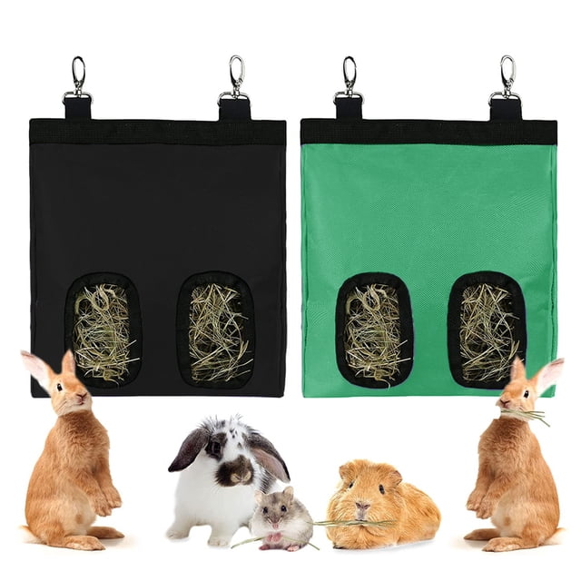2 piezas de bolsa de comedero de heno para conejillo de indias, bolsa de heno para conejo, comedero de heno para animales pequeños, bolsa de heno de almacenamiento, bolsa de comedero colgante