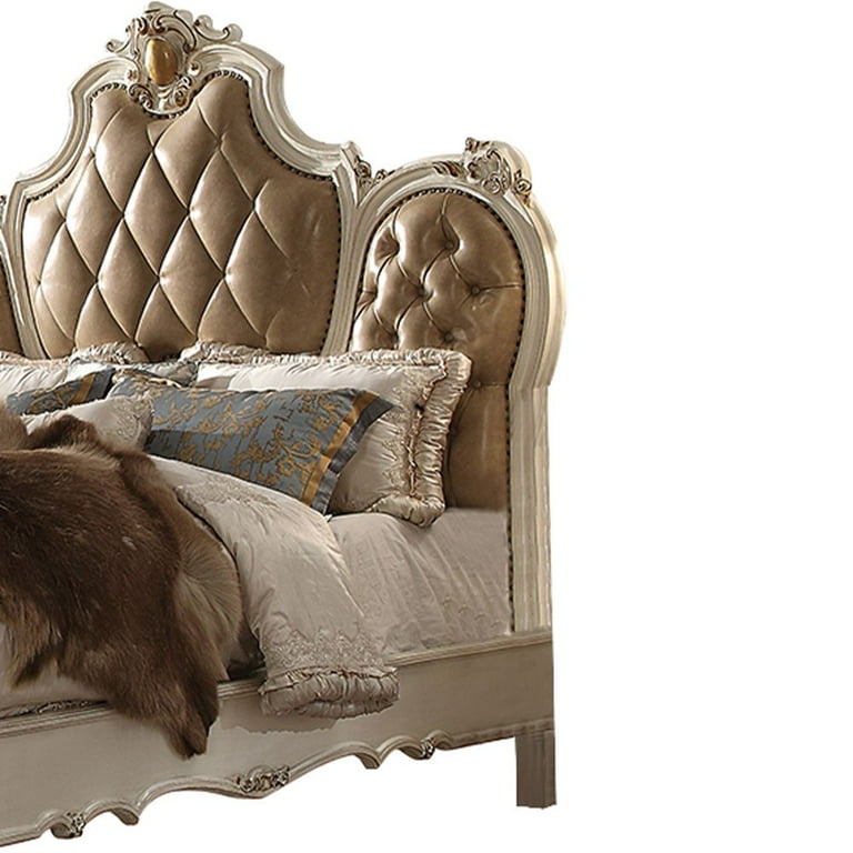 ACME Picardy CK Bed in Butterscotch Synthetic Leather & Antique