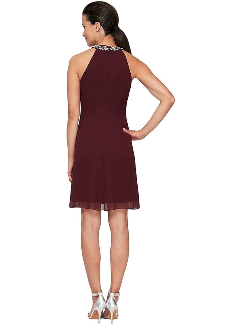 S.L. Fashions Women's Jewel Neck Halter Sleeveless Chiffon Dress, Women's