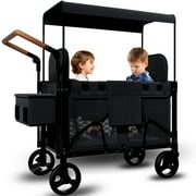 Vipsafe Foldable Wagon Stroller for 2 Kids, Multifunctional Wagon with Detachable Canopy, Adjustable Handlebars, Removable Seats, and Easy Storage