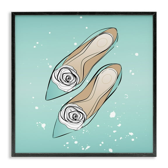 Stupell Industries Blue Shoes with Flowers Beauty & Fashion Painting Black Framed Art Print Wall Art, 12 x 12