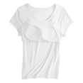 thumbnail image 4 of Holzkary T Shirts for Womens Built In Bra Workout Yoga Tee Tops Solid Color Basic Blouses Short Sleeves Crew Neck Tee Tunic Athletic Shirts Beige L, 4 of 6