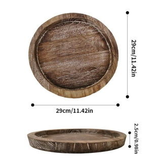 Round Wooden Tray with Metal Handles, 19.5