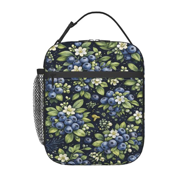 Blueberry Floral Lunch Bag Reusable Thermal Lunch Tote with Handle for Women and Men