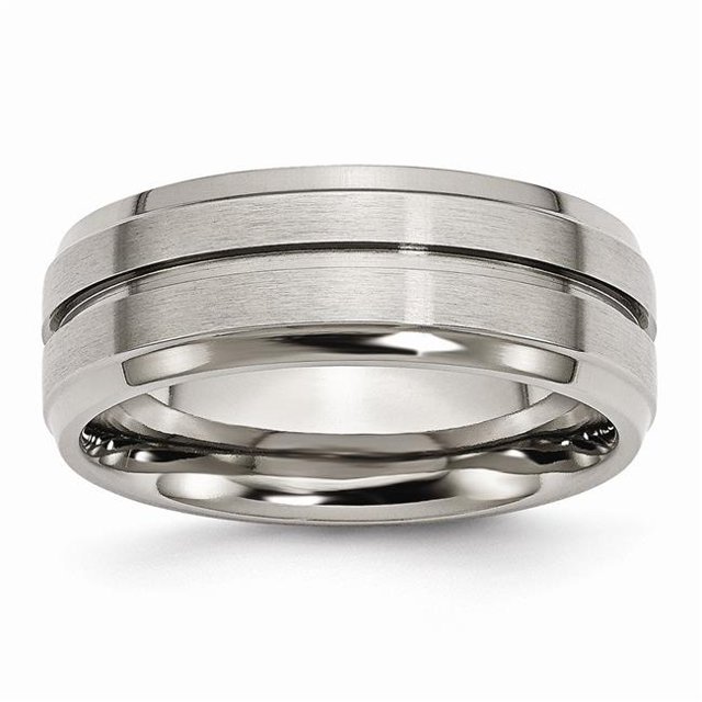 8 mm Titanium Grooved Ridged Edge Brushed & Polished Band, Size 11