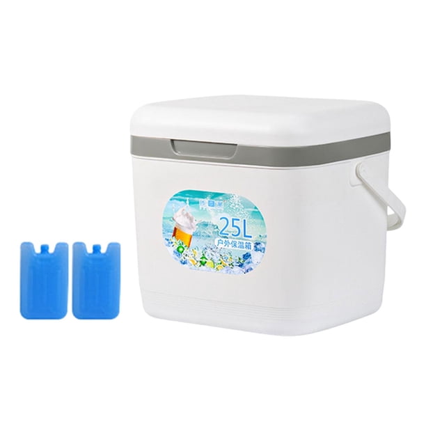 Nevera portátil clásica de 25 litros, impermeable, con asa, para el almuerzo personal, ideal para llevar en el frío. Blanco