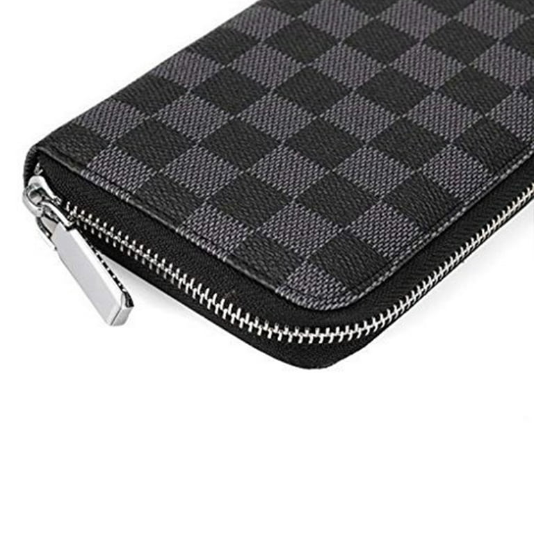 Checkered Zip Around Wallets for Women, Lady Phone Clutch Holder, PU Leather  RFID Blocking with Card Organizer, Black 