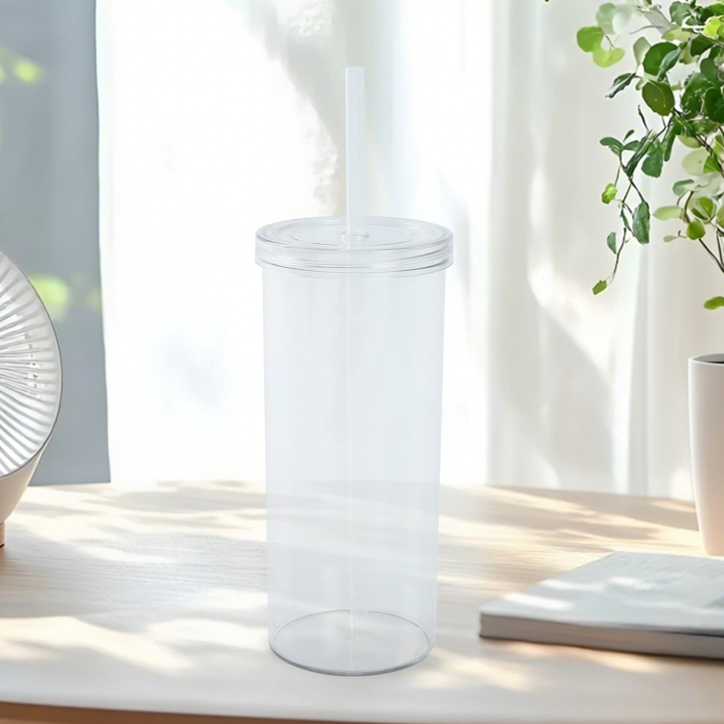 20-ounce Clear Plastic Tumbler with Screw Top Lid and Straw, by Mainstays