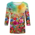 thumbnail image 4 of BangWanChi 3/4 Length Sleeve Womens Tops Plus Size Women's Fashion Vintage Printed T-Shirt 3/4 Sleeves Blouse Round Neck Casual Tops, 4 of 5
