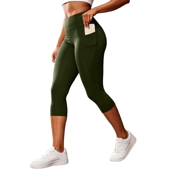 Yutgune Womens Capri Leggings with Pockets Elastic Waist Stretch Yoga Workout Cropped Pants Summer Casual